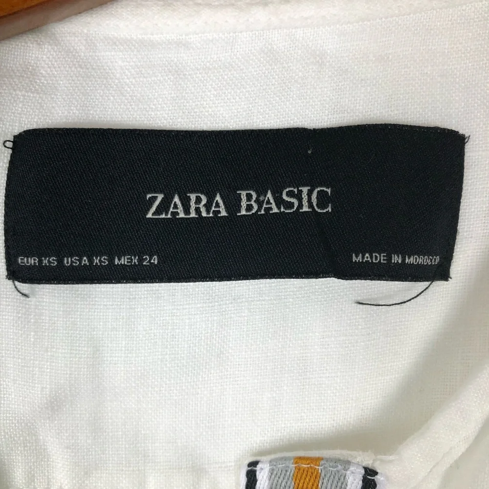 Zara linen ruffle peplum layers Boho Blouse 3/4 sleeves Hidden Buttons up SZ XS - Picture 4 of 9